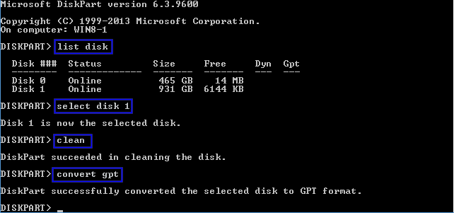 diskpart files to gpt