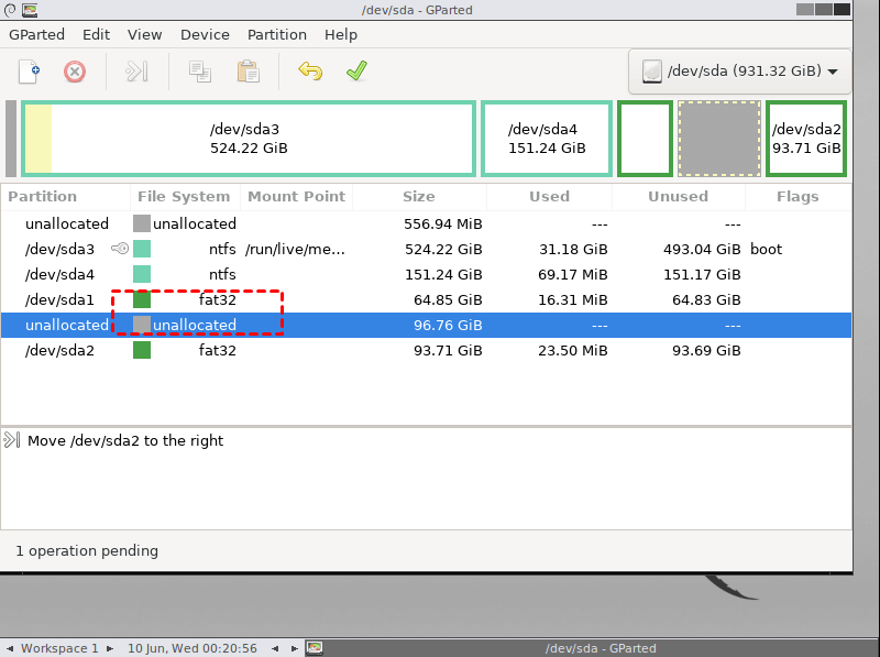 Unallocated Next To Partition