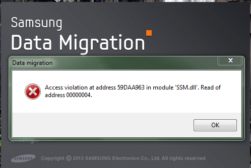 Samsung Data Migration Access Violation
