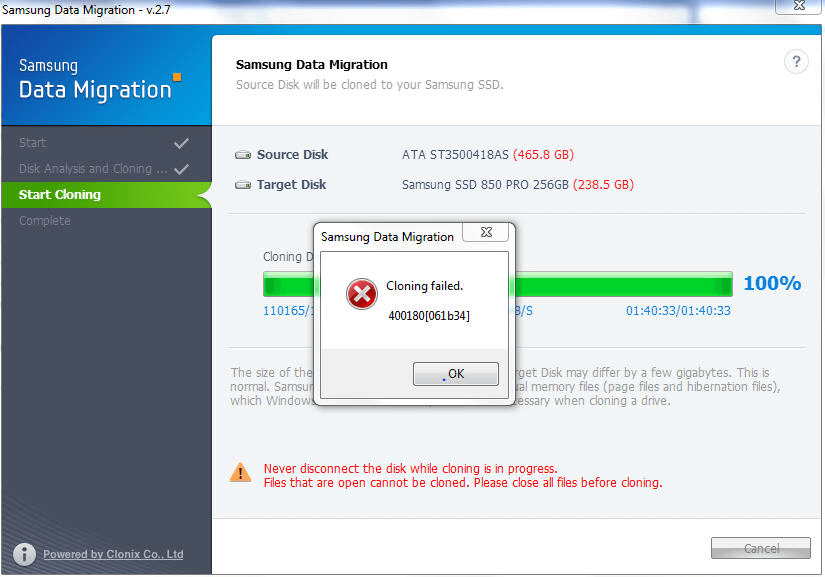 samsung data migration access violation