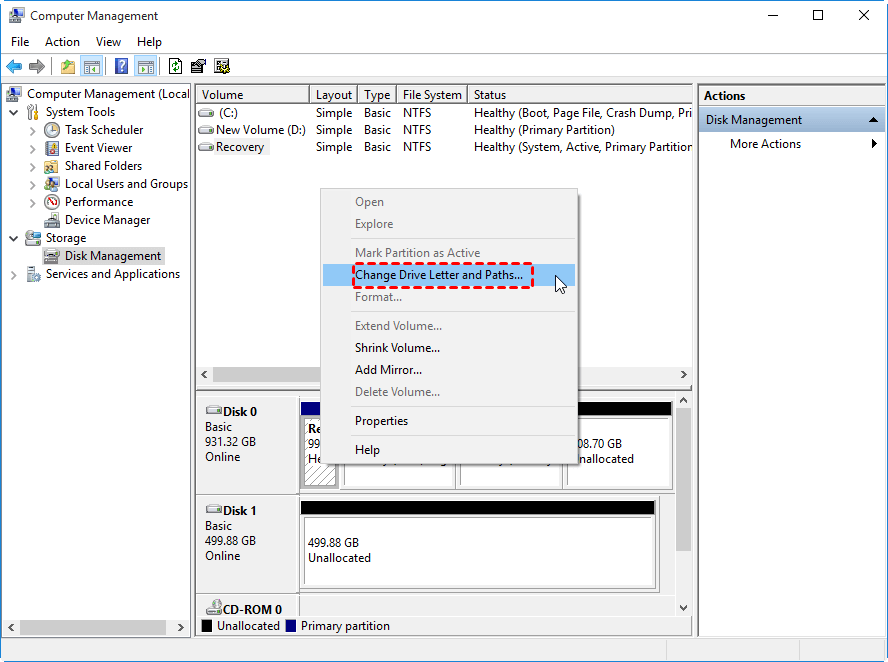 Assign Drive Letter Recovery Partition