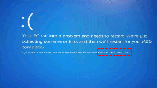 blue screen bad system config info windows 10