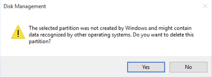 Delete partition warning