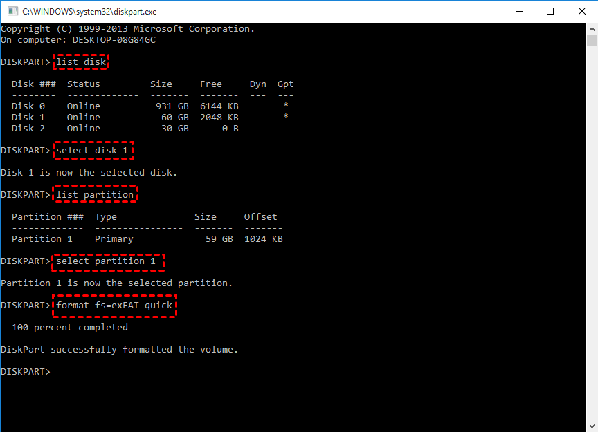 Diskpart Format Disk To Exfat Via Command Line In Windows Pc