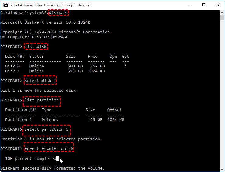 format hard drive from command prompt windows 10