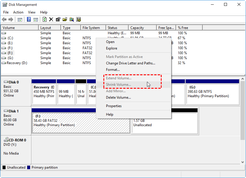 windows extend volume greyed out