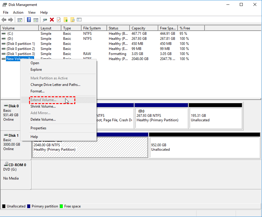 Estendi volume in grigio in Windows 10