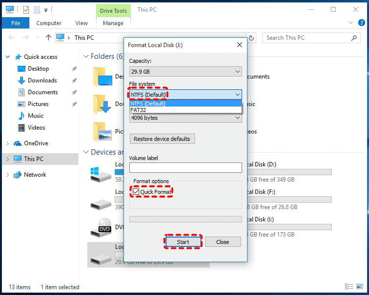 File Explorer Format Disk