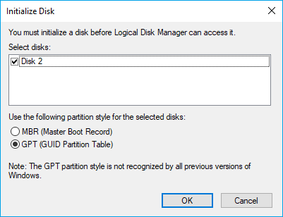 Initialize disk for Windows 11