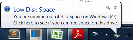 Low Disk Space Windows 8