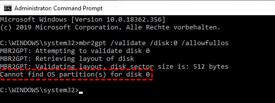 Cannot find OS Partition(s) for disk 0