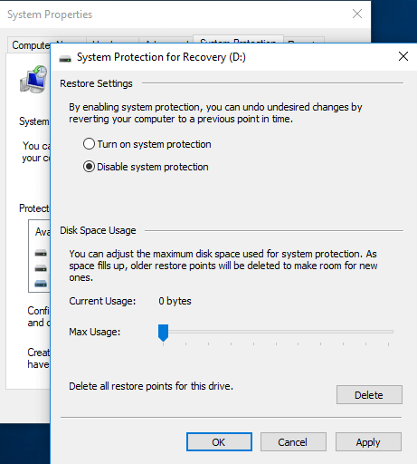 Disable System Protection