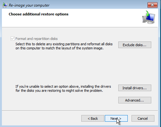Select additional Restore Option