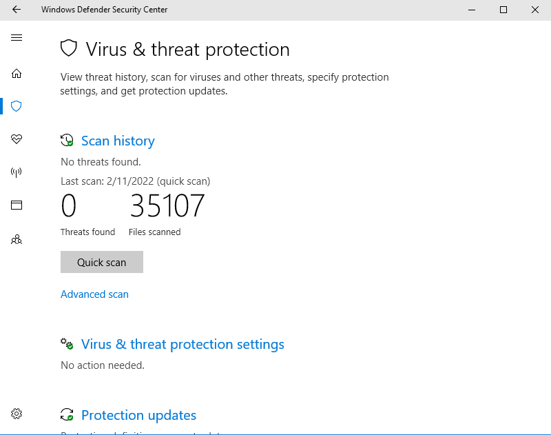 Windows defender virus threat protection