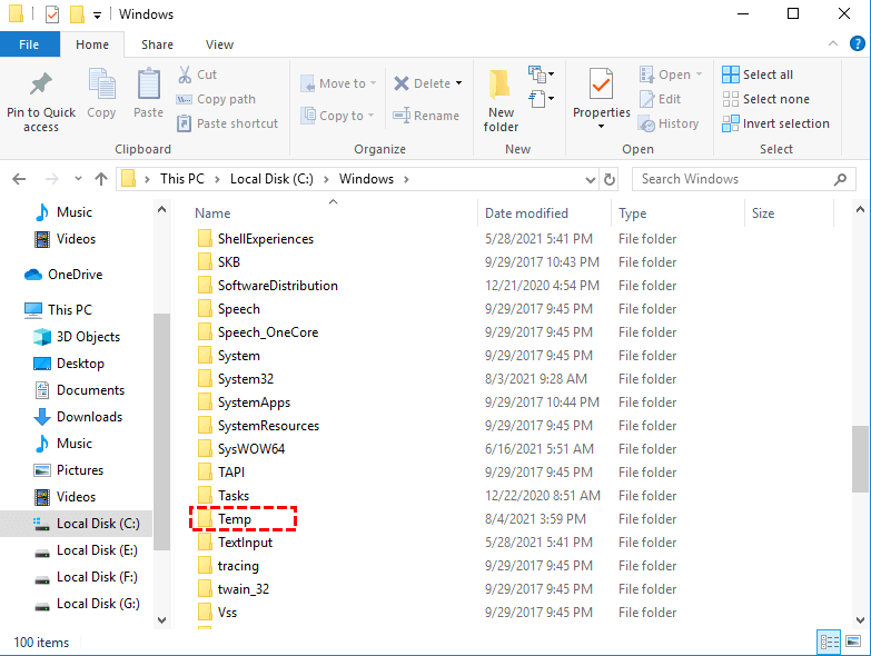 Windows temp folder