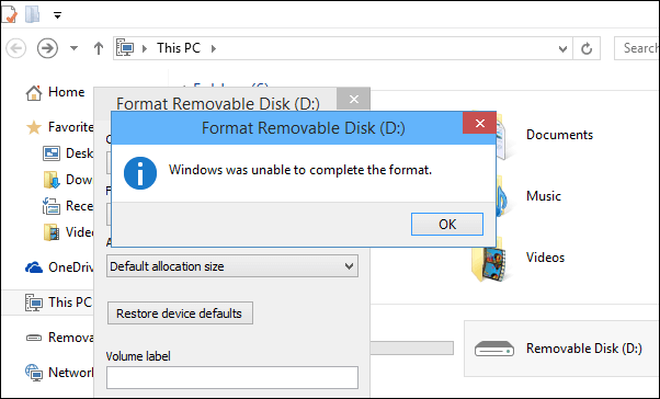 Windows Was Unable to Format the Drive