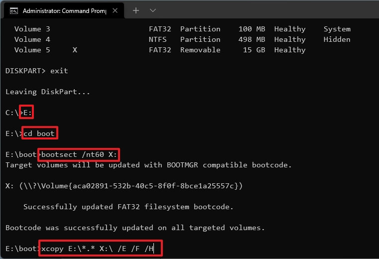 create bootable usb windows 7 with cmd and xcopy