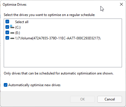 Select drive defrag
