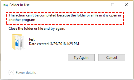 Nie można usunąć błędu pliku podczas usuwania folderu danych