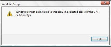 Cannot install Windows 7 on GPT disk