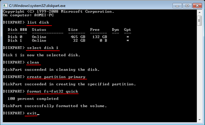 usb boot disk format partition