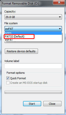 fat32 format for glass windows 7