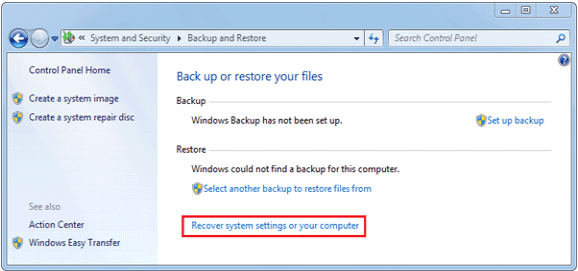 Win7 Recover System Setting