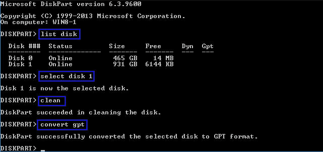 DiskPart convert to GPT