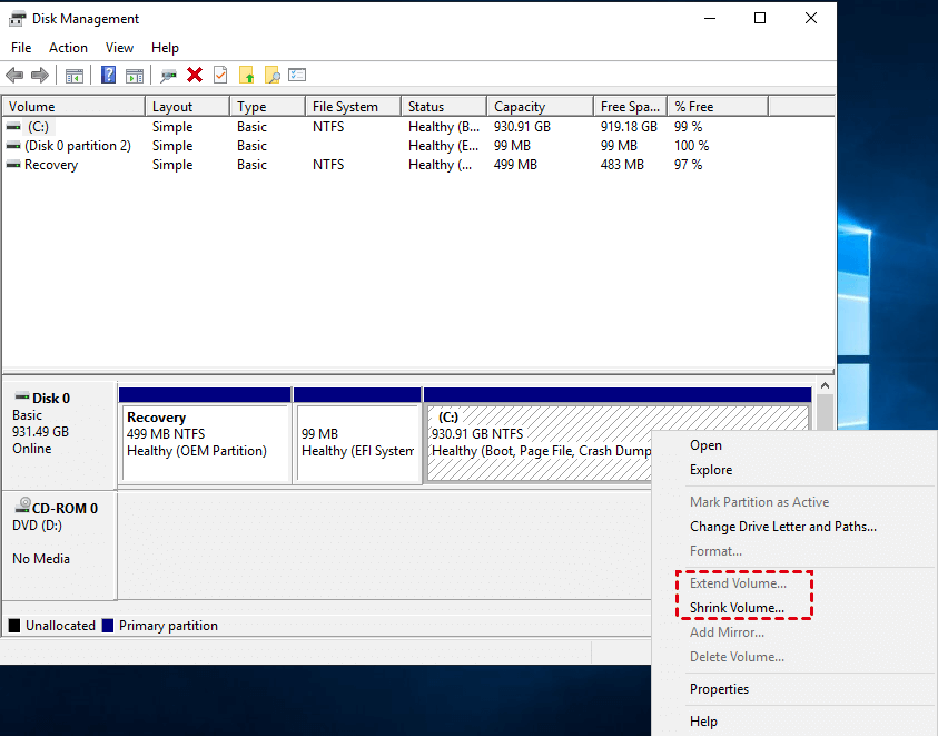 Server Disk ShrinkVolume
