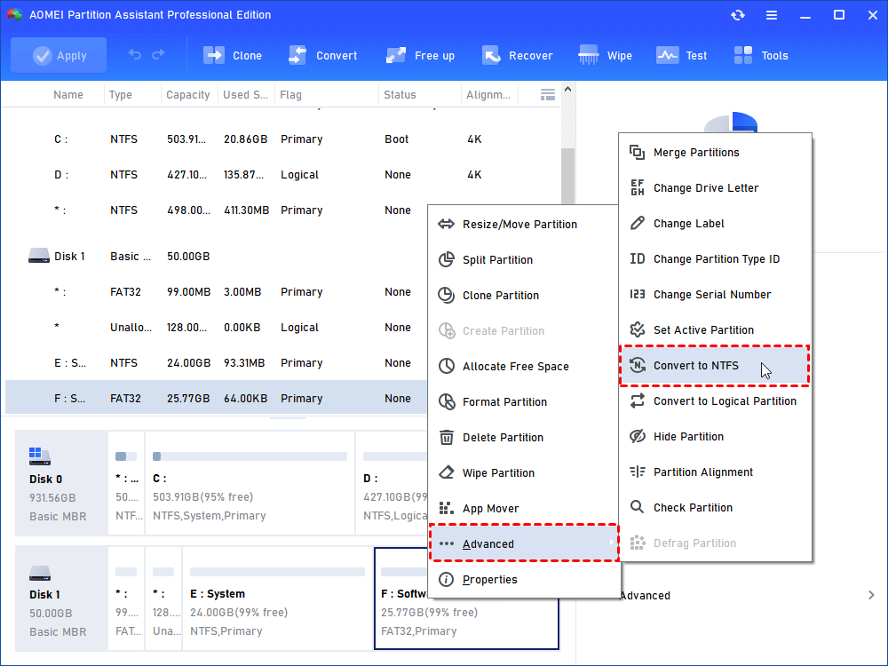 konvertera usb-bindning från fat32 till ntfs