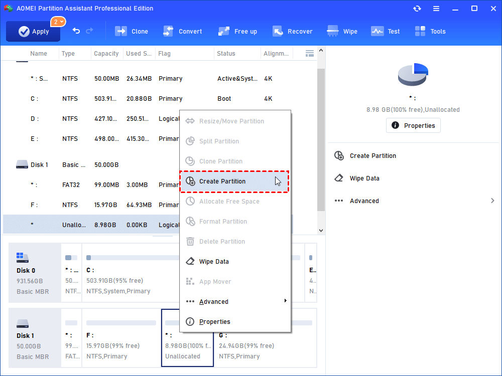 Create the second partition