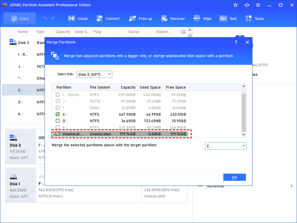 không thể extend volume ổ c