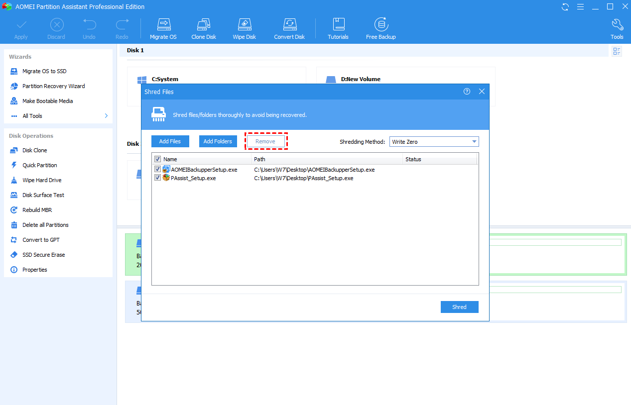 How to shred files or folders in AOMEI Partition Assistant?