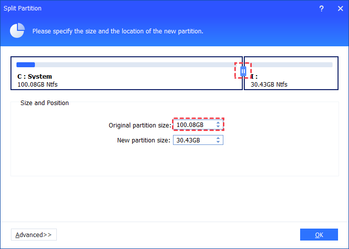 Specify Partition Size