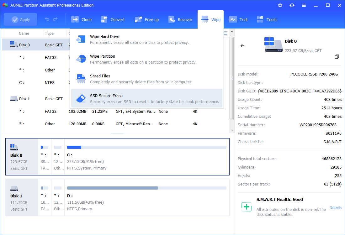 SSD Secure Erase and Restore SSD