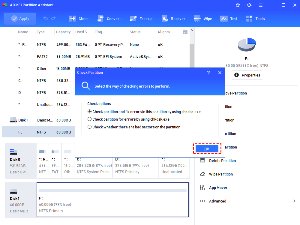 Check Partition And Fix Errors