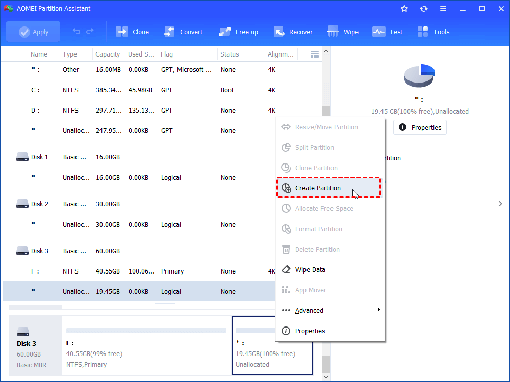 Create New Partition With Unallocated Space