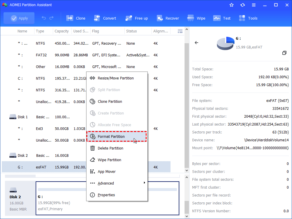 Format Partition 16gb