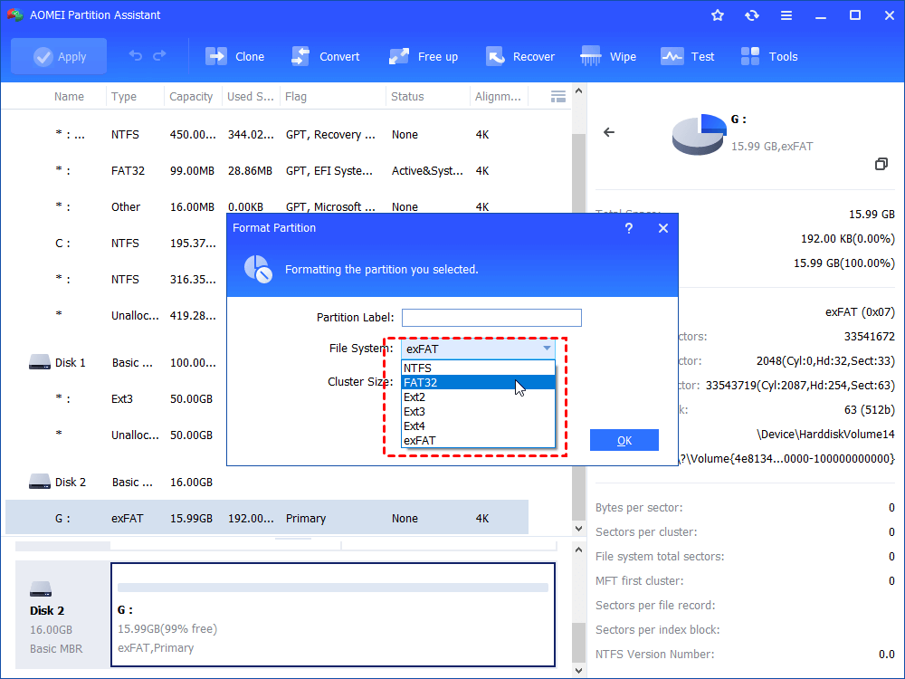 Select File System 16gb