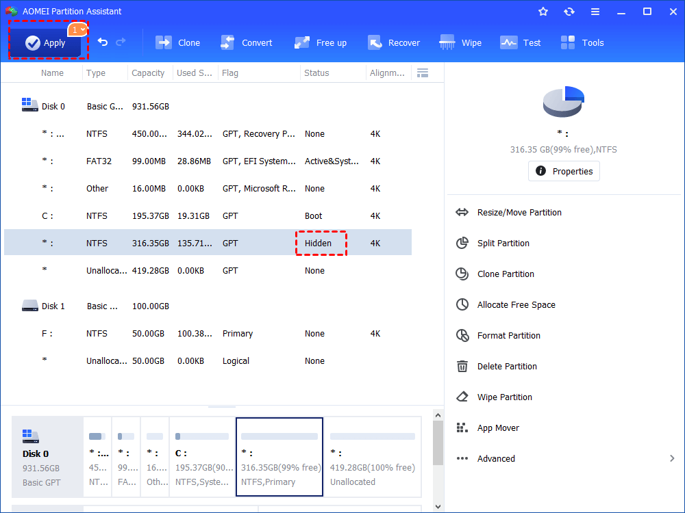 Apply Hide Partition