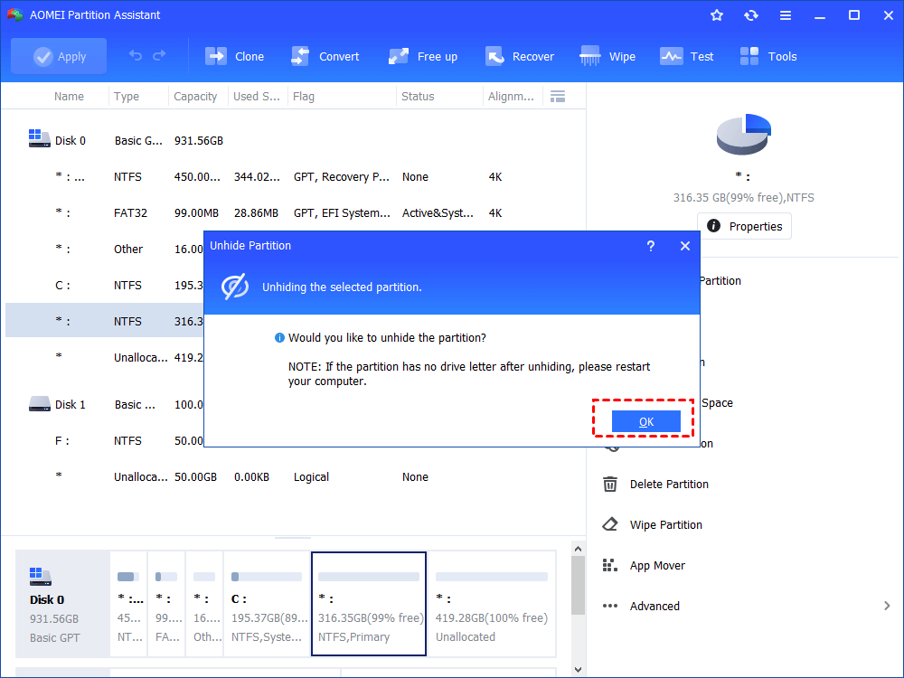 Unhinding Selected Partition