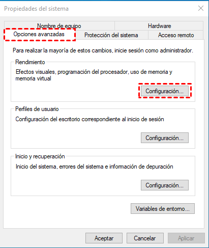 configuración de rendimiento configuración de rendimiento