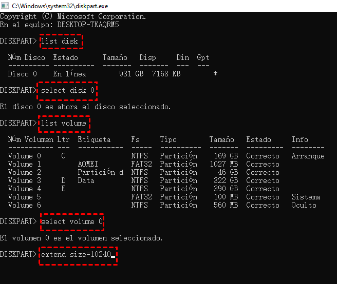 extender volumen cmd extender volumen cmd