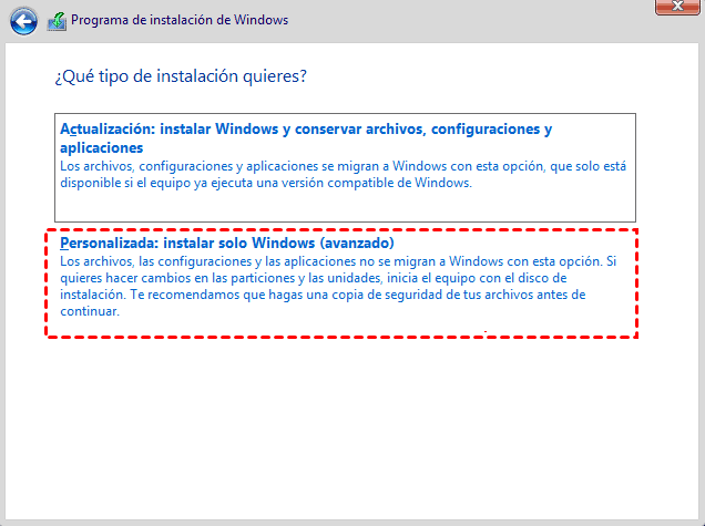 instalación personalizada instalación personalizada