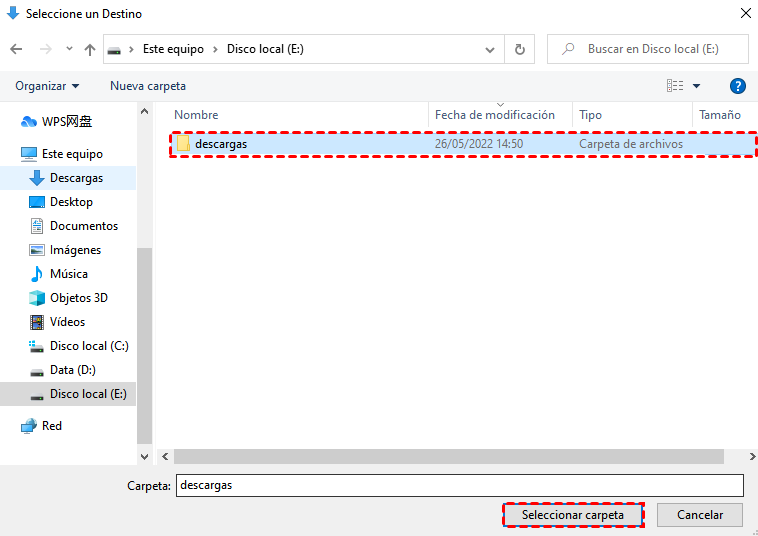 seleccionar carpeta seleccionar carpeta