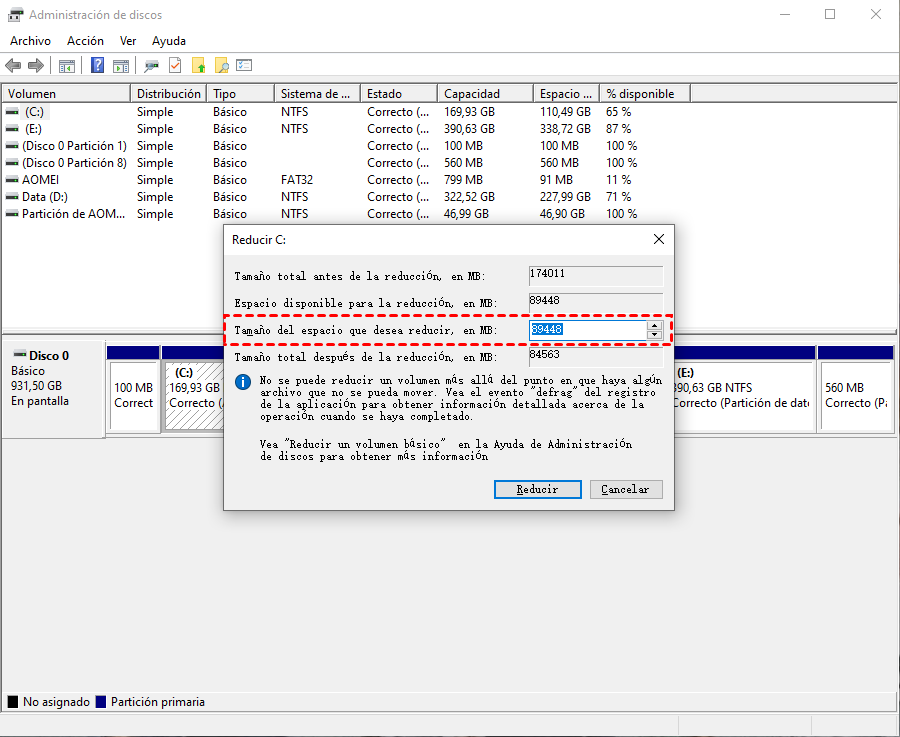 el tamaño del nuevo volumen el tamaño del nuevo volumen