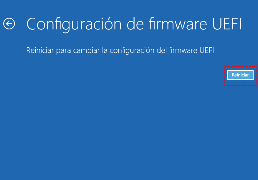 reiniciar para cambiar la configuración del firmware de UEFI reiniciar para cambiar la configuración del firmware de UEFI