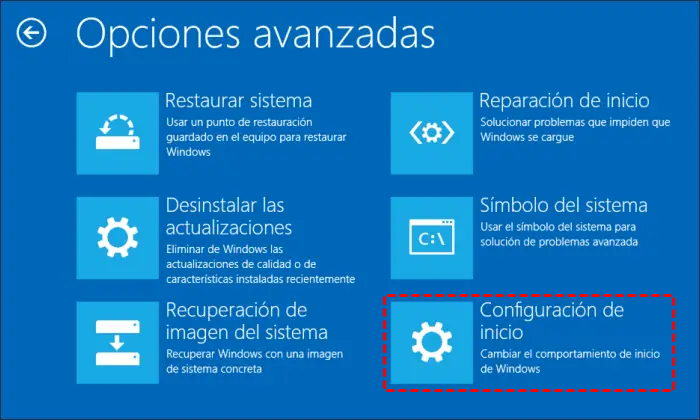 configuracion de inicio configuracion de inicio