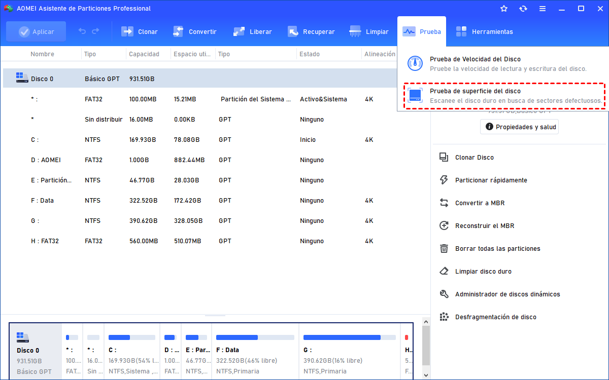 prueba de superficie