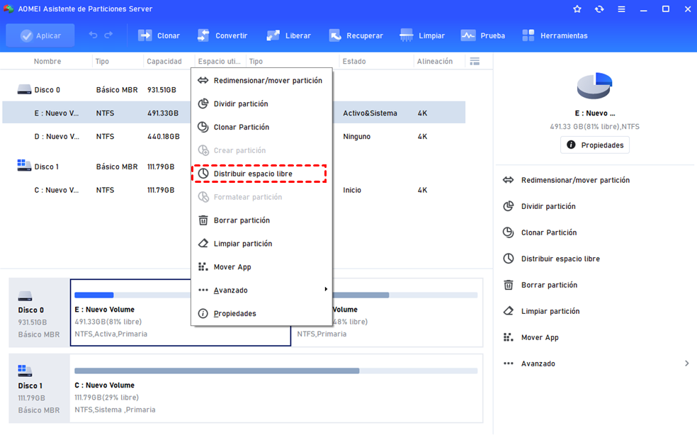 distribuir espacio libre distribuir espacio libre